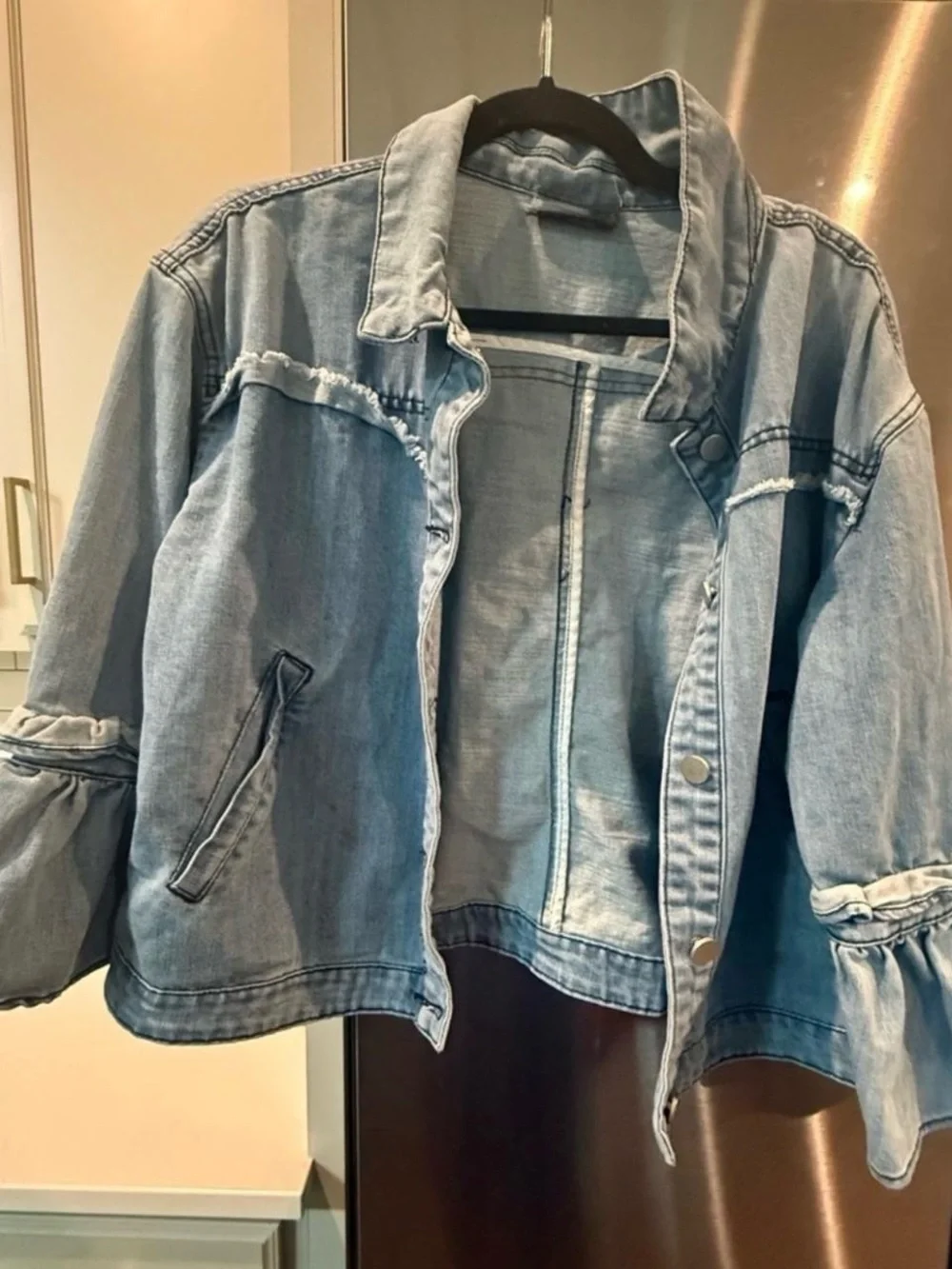 Free People Light Blue Denim Jacket with Flared Sleeves - Picture 2 of 3